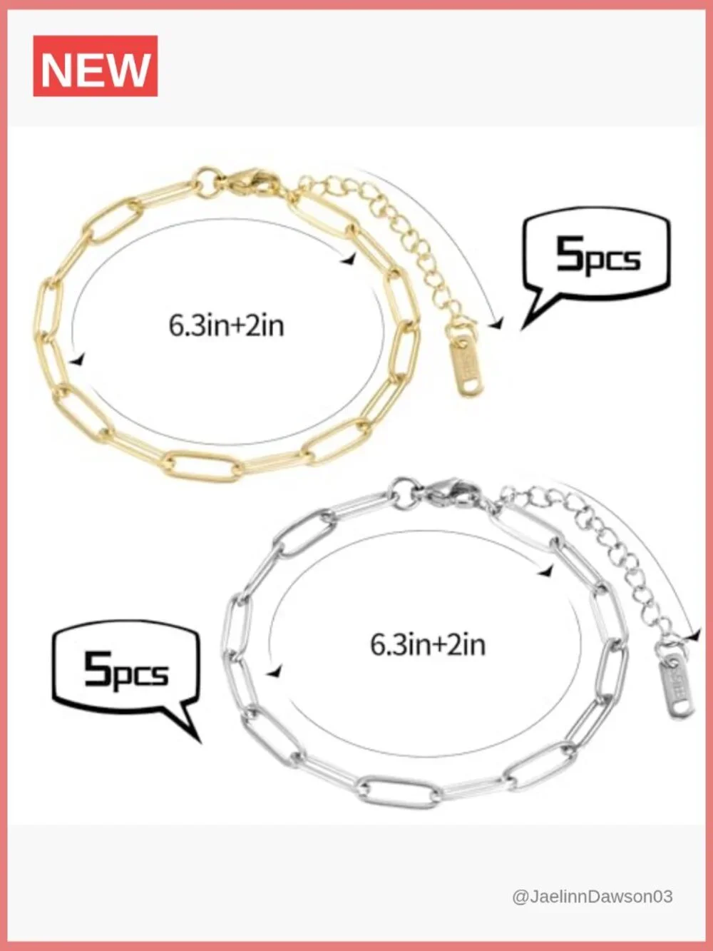 10 Piece Charm Bracelet Chain Kit for Jewelry Making, 6.3 Inch Paperclip Chain
